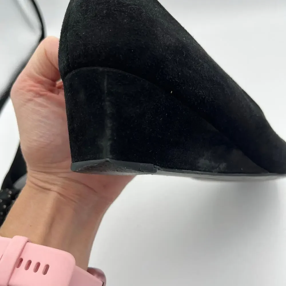 Stuart Weitzman Women's Black Suede Closed Toe Wedge Pumps Size 8 1/2 M